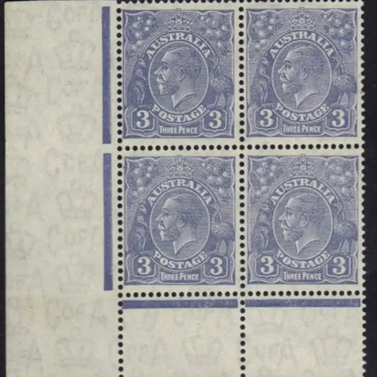 3d blue lower left corner block of 4 with stamps ...