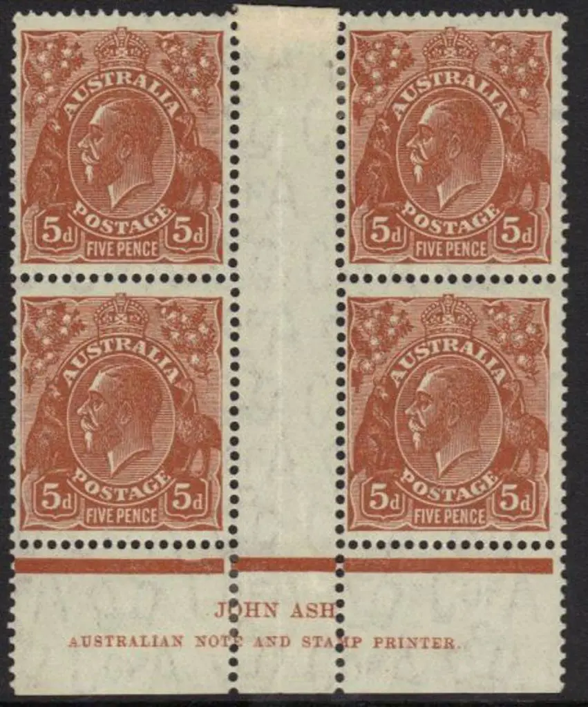 5d chestnut John Ash imprint block of 4 MLH. Hinge ... Image 1++