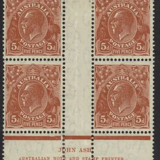 5d chestnut John Ash imprint block of 4 MLH. Hinge ...