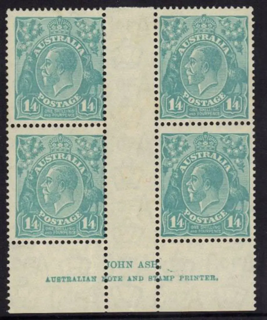 1/4d greenish blue John Ash imprint block of 4 MLH ... Image 1++