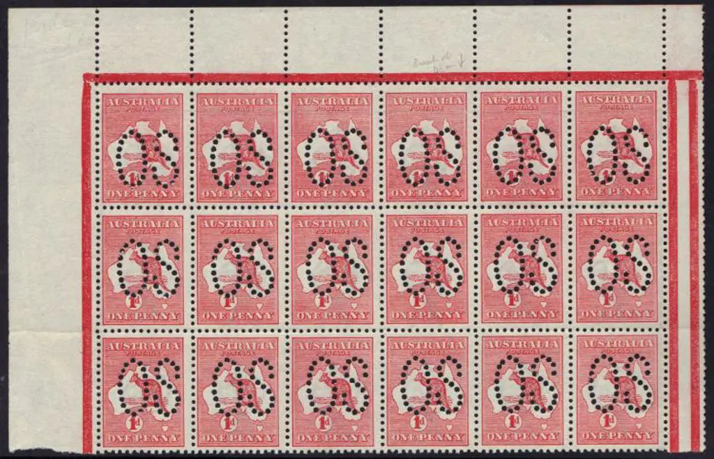1913 1d red kangaroo Die I perfined large OS top ... Image 1++