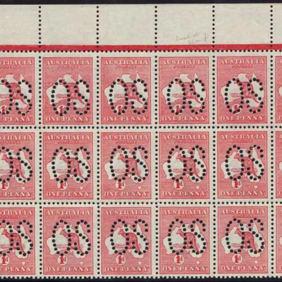 1913 1d red kangaroo Die I perfined large OS top ...
