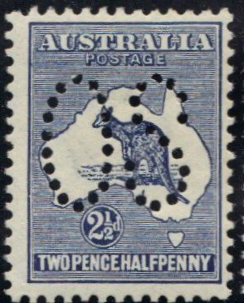 1913 2½d indigo kangaroo perfined large OS. Fine ... Image 1++