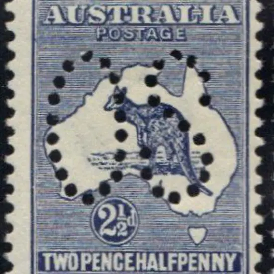 1913 2½d indigo kangaroo perfined large OS. Fine ...