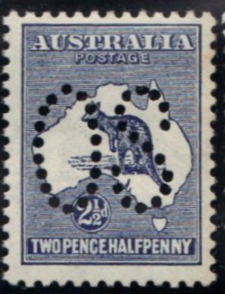 1913 2½d indigo kangaroo perfined large OS. Fresh ... Image 1++