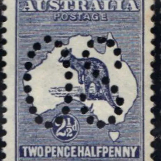 1913 2½d indigo kangaroo perfined large OS. Fresh ...