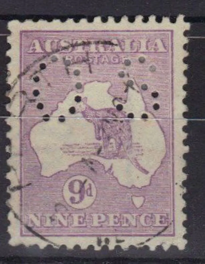 1915 9d violet kangaroo perfined small OS. F/U SG ... Image 1++