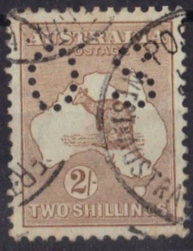 1915 2/- brown kangaroo perfined small OS. Good to ... Image 1++