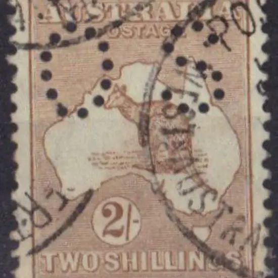 1915 2/- brown kangaroo perfined small OS. Good to ...