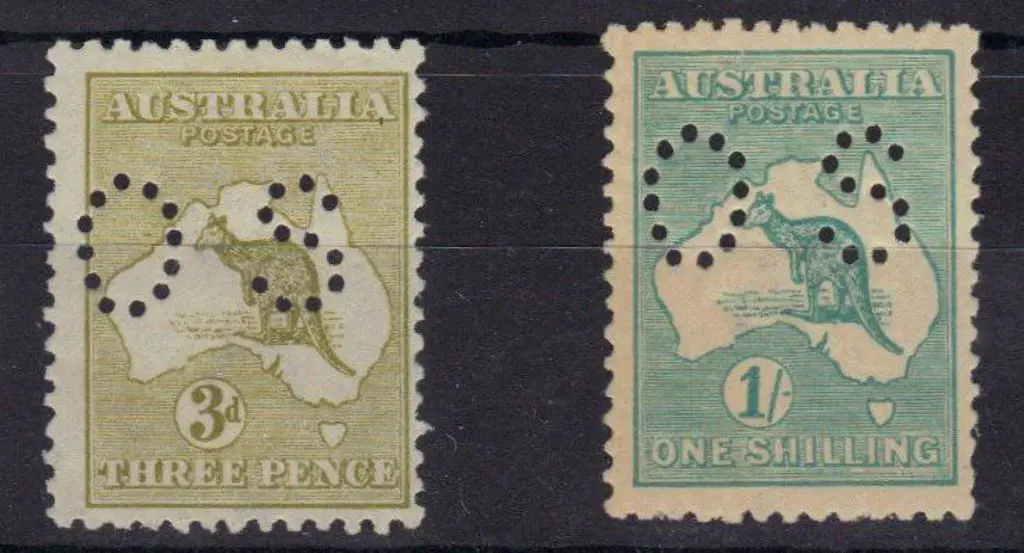 1915 3d yellow-olive & 1/- emerald kangaroos ... Image 1++