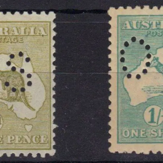 1915 3d yellow-olive & 1/- emerald kangaroos ...