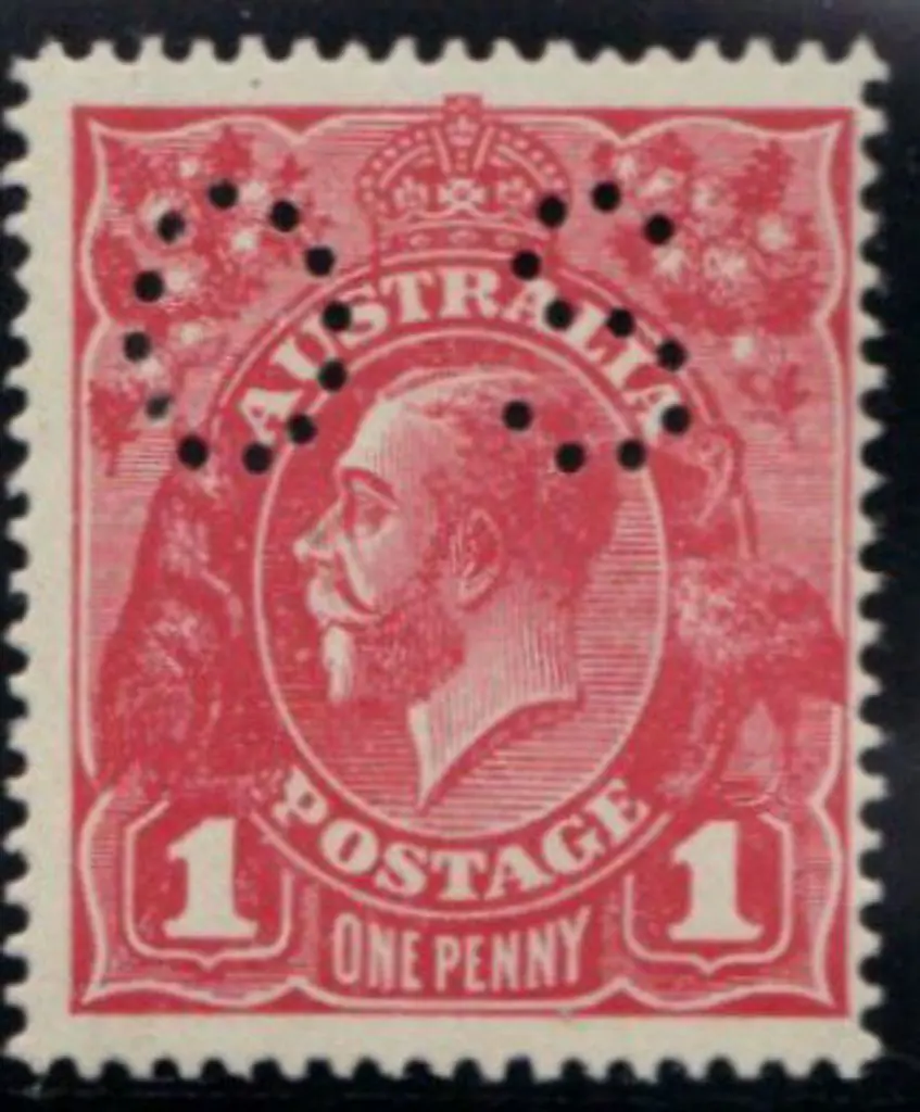 1918 1d carmine KGV perfined OS. MUH centred to ... Image 1++