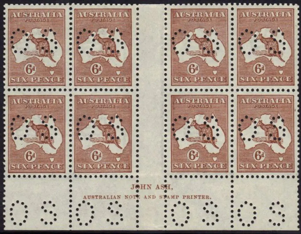 1923 6d chestnut kangaroo John Ash imprint gutter ... Image 1++