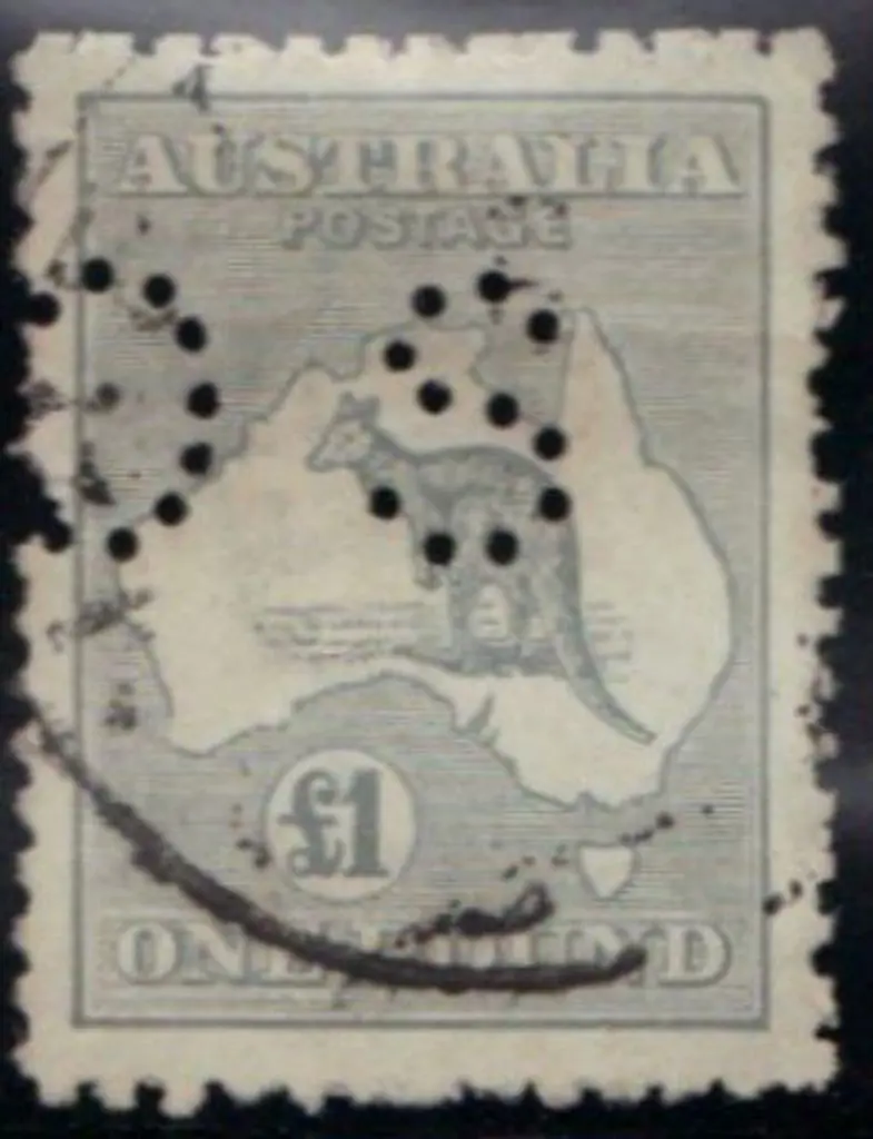 1923 £1 grey kangaroo perfined small OS lightly ... Image 1++