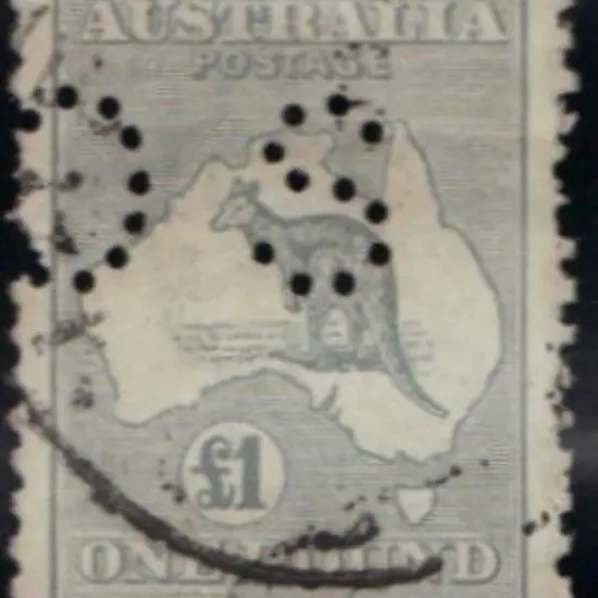 1923 £1 grey kangaroo perfined small OS lightly ...