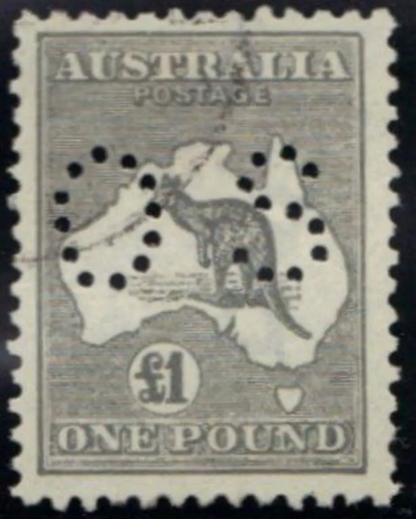 1923 £1 grey kangaroo perfined small OS with light ... Image 1++