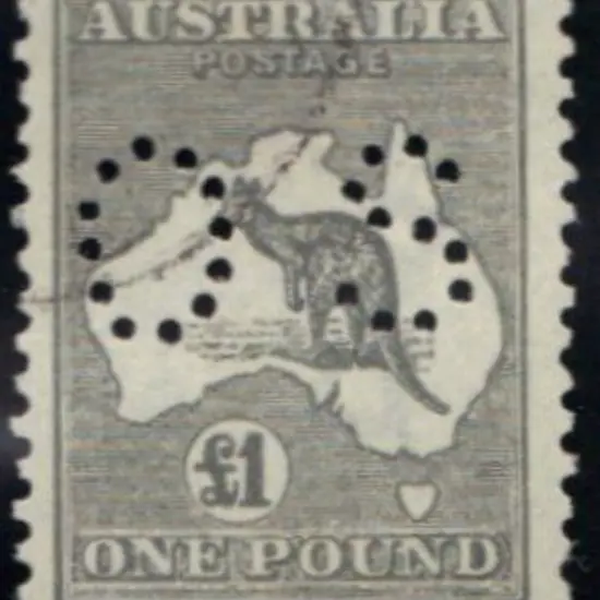 1923 £1 grey kangaroo perfined small OS with light ...