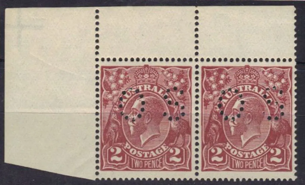 1924 2d red brown KGV perfined small OS. MUH pair ... Image 1++