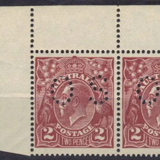 1924 2d red brown KGV perfined small OS. MUH pair ...