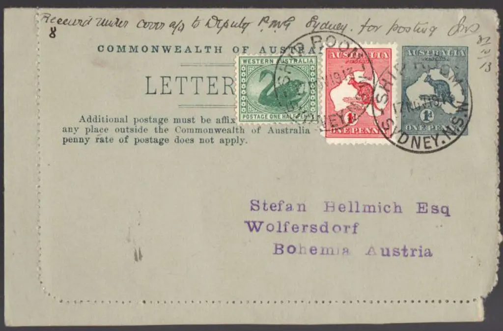 1913 (17th Nov) 1d Mt Lofty Ranges lettercard with ... Image 1++