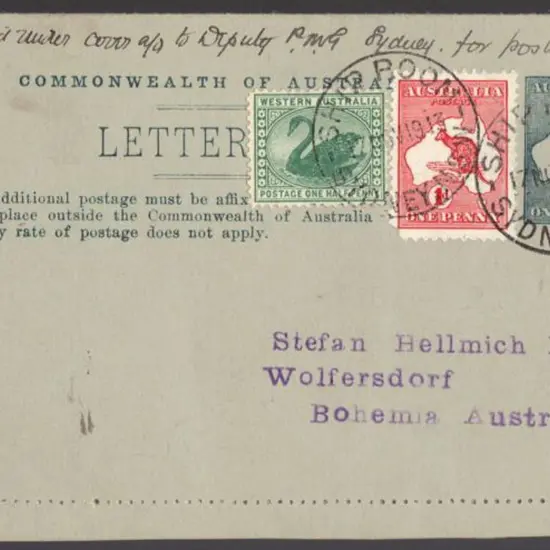 1913 (17th Nov) 1d Mt Lofty Ranges lettercard with ...