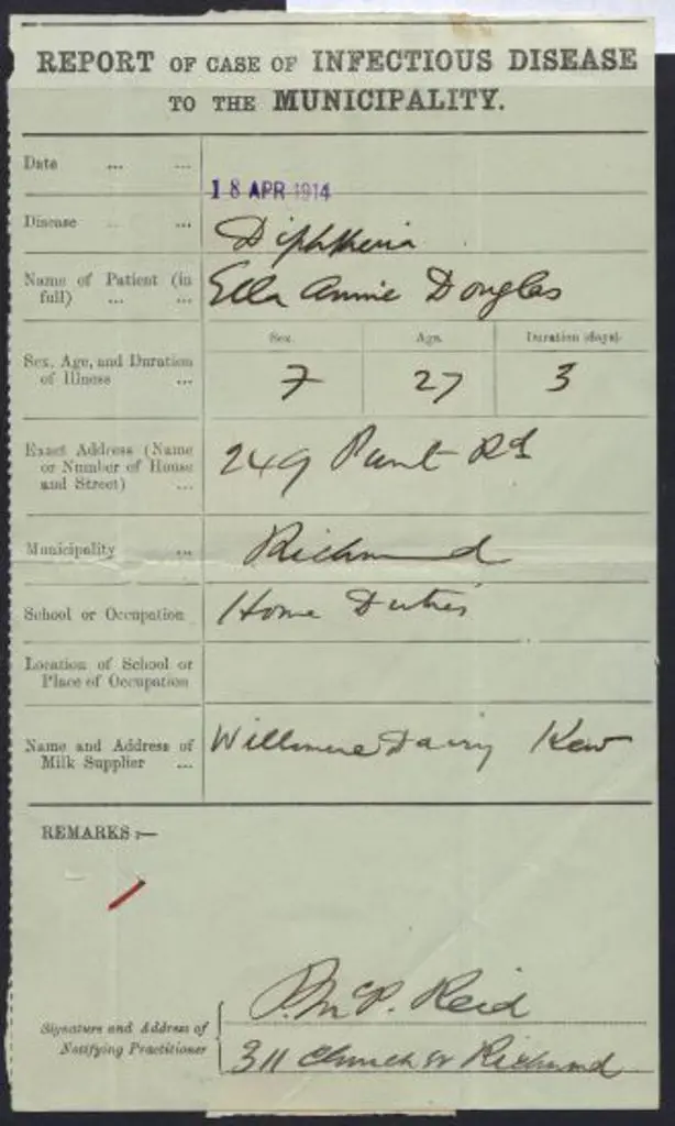1914 (18th April) "Notification of a Case of ... Image 1++