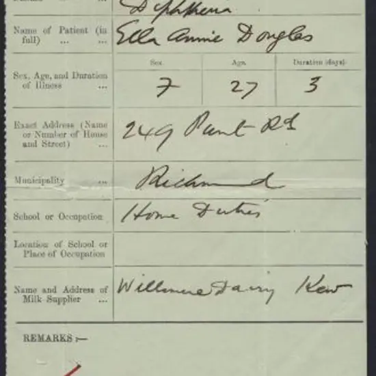 1914 (18th April) "Notification of a Case of ...
