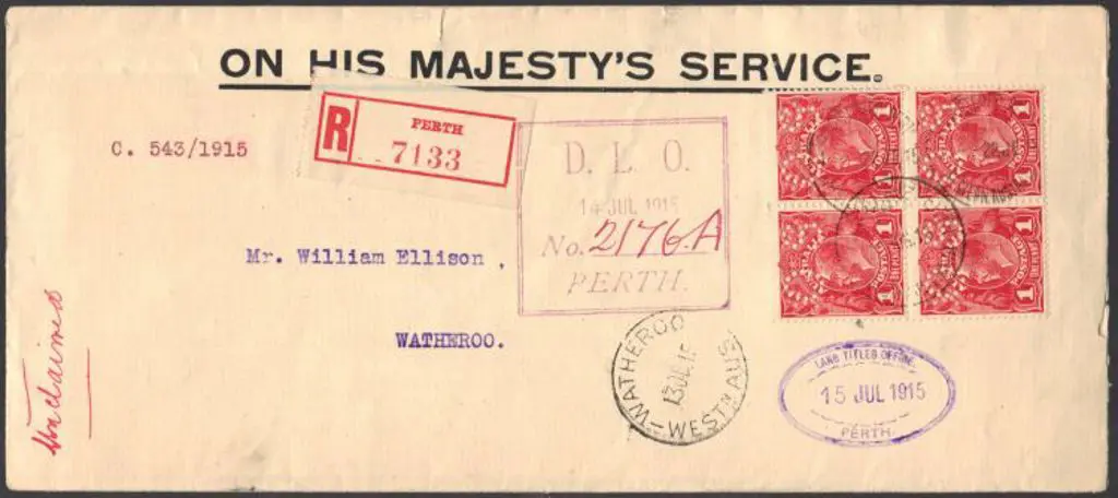 1915 (13th June) OHMS Registered Perth with red ... Image 1++