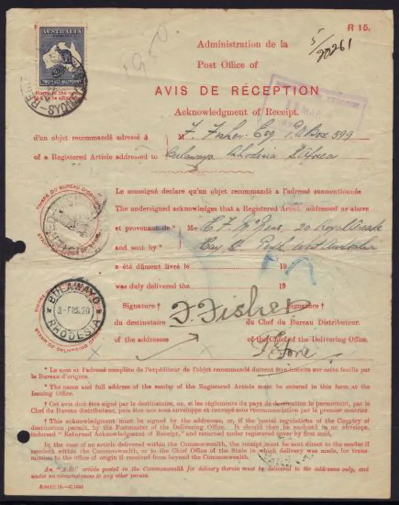 1919 (29th Dec) Postal Stationery A.R. Form 15, ... Image 1++