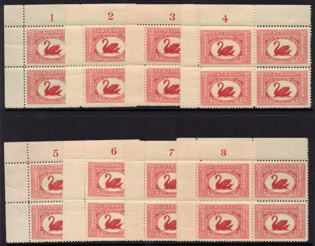 1929 1½d WA Centenary set of blocks Plates 1-8 ... Image 1++