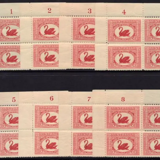 1929 1½d WA Centenary set of blocks Plates 1-8 ...