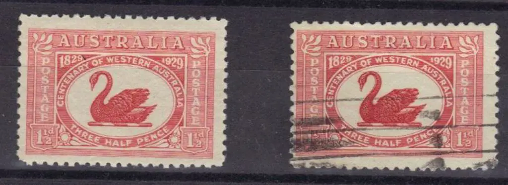 1929 1½d WA Centenary re-entry "TR" & neck double ... Image 1++