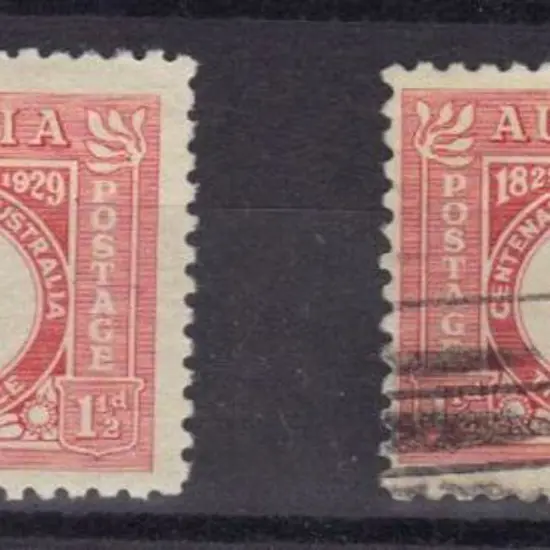 1929 1½d WA Centenary re-entry "TR" & neck double ...