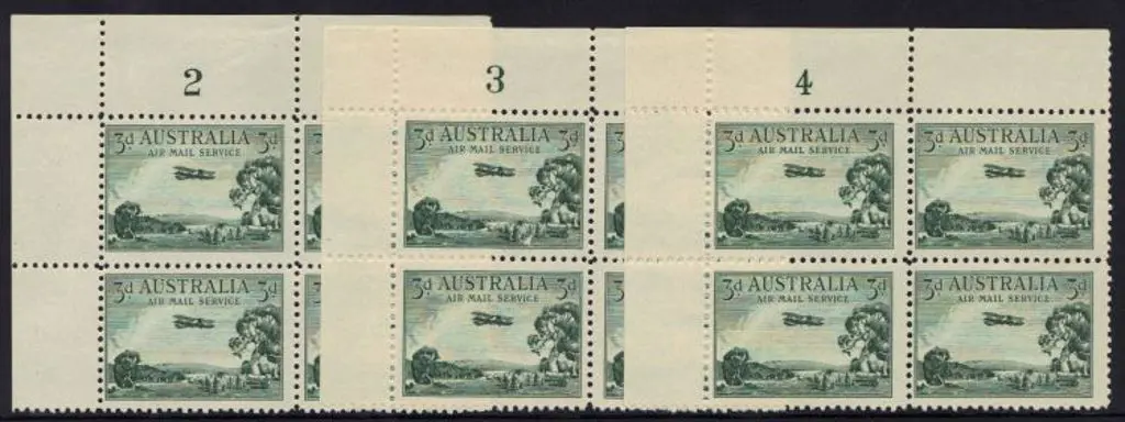 1929 3d Airmail Type A in Plates 2, 3 & 4 upper ... Image 1++
