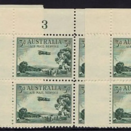 1929 3d Airmail Type A in Plates 2, 3 & 4 upper ...