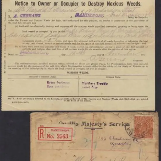 1931 (16th Nov) 5d brown KGV perfined OS on ...
