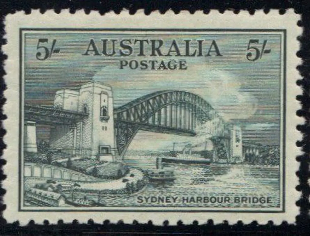 1932 5/- Sydney Harbour Bridge MLH with fluffy ... Image 1++