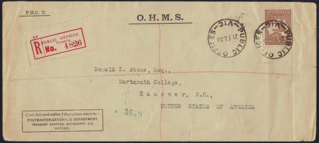 1933 (21st Feb) O.H.M.S. cover to USA bearing 6d ... Image 1++