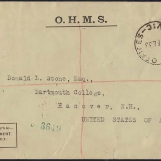 1933 (21st Feb) O.H.M.S. cover to USA bearing 6d ...