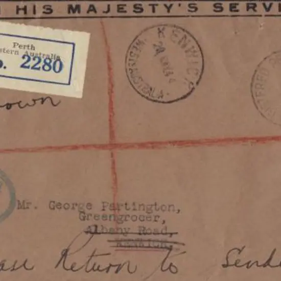 1933 (30th Mar) OHMS Registered with Perth, black ...
