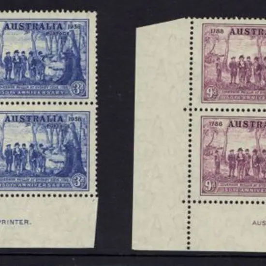 1937 NSW set of 3 in John Ash imprint blocks of 4, ...