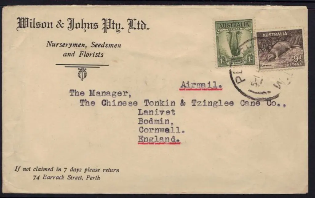 1940's 9d platypus & 1/- lyrebird on "Wilson & ... Image 1++