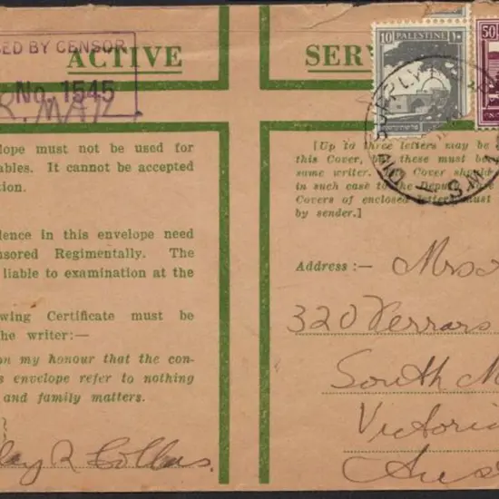1940 (5th Sept) green "Active Service" env with ...