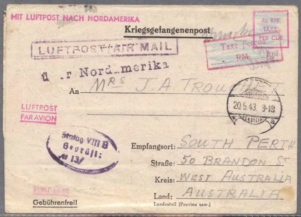 1943 (20th May) Prisoner of War letter from Stalag ... Image 1++