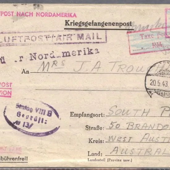 1943 (20th May) Prisoner of War letter from Stalag ...