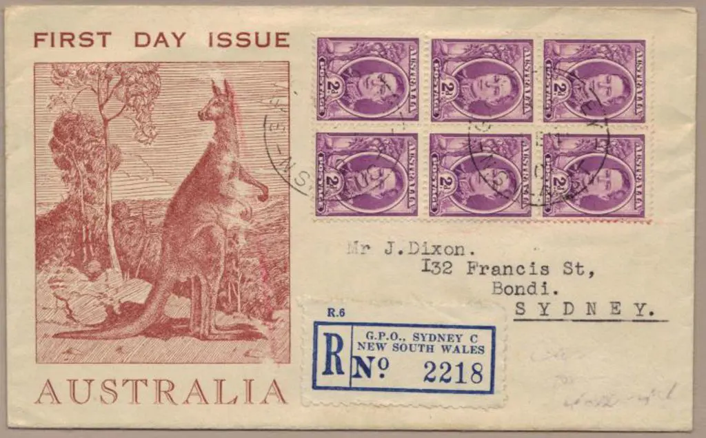 1944 (4th Dec) 2d purple KGVI block of 6 on ... Image 1++
