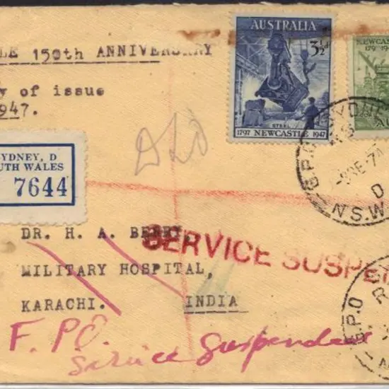 1947 (8th Sept) Newcastle Registered FDC addressed ...