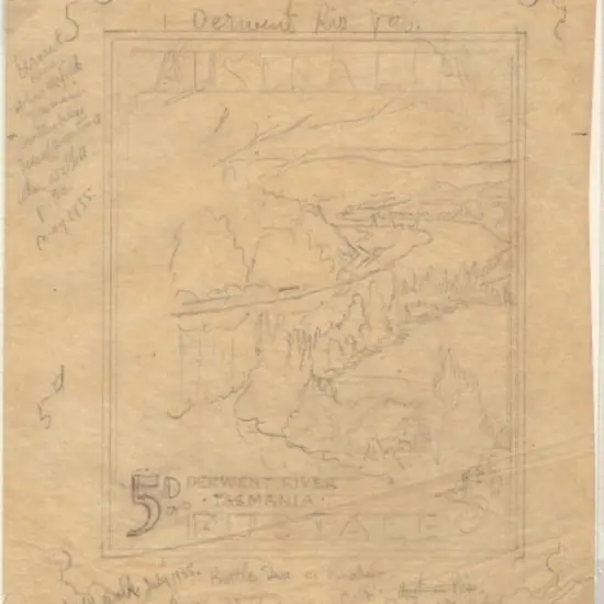 1947 5d Derwent River preliminary pencil drawing ...