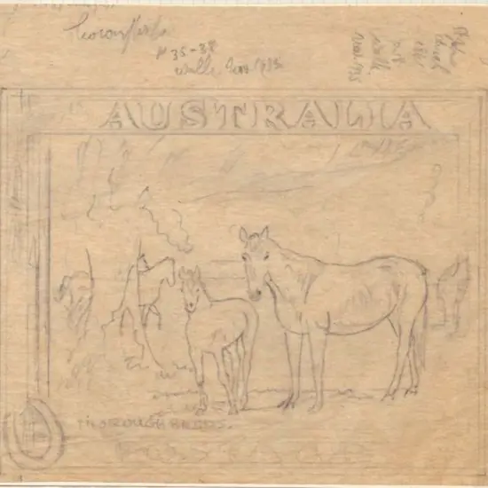 1947 1/- Horses preliminary pencil drawing with ...