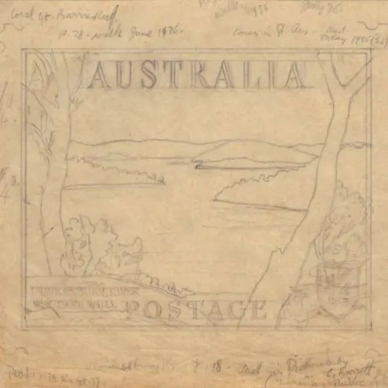 1947 1/4d Hawkesbury River pencil drawing again ...
